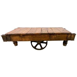 19th Century Industrial Wheel Trolley Coffee Table