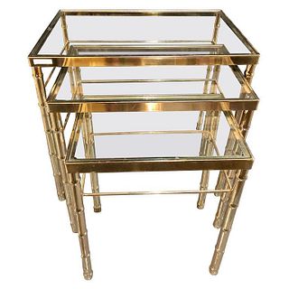 Group of Three Faux Bamboo Brass Nesting Tables