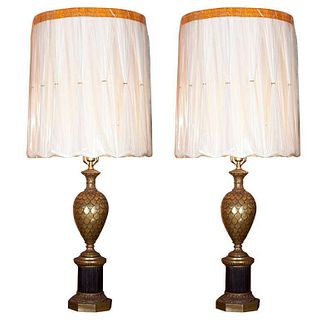 Pair of Bronze Pineapple Urn Form Table Lamps