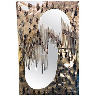 Paul Evans Style Brutalism Artisan Wall Mirror