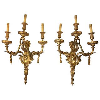 Pair of Neoclassical Style Gilt Bronze Wall Sconce