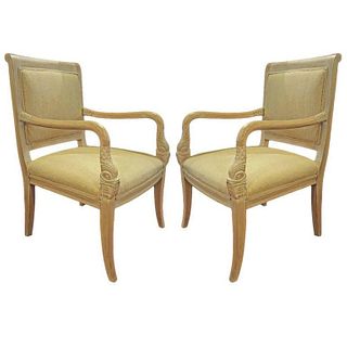 Pair of Armchairs with Carved Dolphin Head
