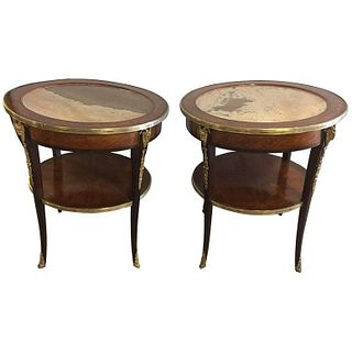 Marble Top Tables or Guerdons with Rams Heads