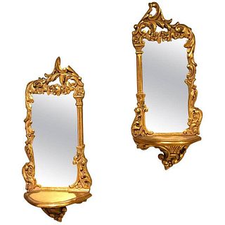 Pair of Italian Diminutive Gilt wood Mirror Back