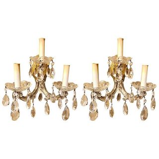 Pair of Three Light Crystal Candelabra Wall Sconce