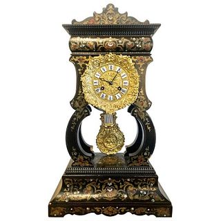 19th C. Mantle, Table Clock Louis Philippe Ebony