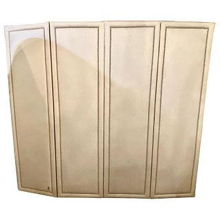 Four Panel White Linen Upholstered Screen Divider