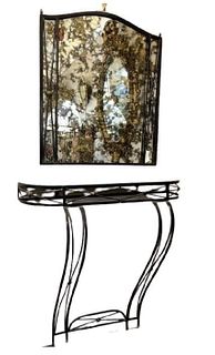 Wrought Iron Console Black With Matching Mirror