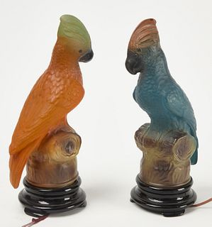 Two Vintage Glass Parrot Lamps