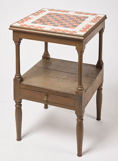 Game Table with Red & White Tile Top with Hearts