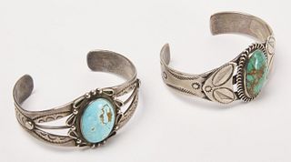 Two Navajo Silver and Turquoise Bracelets