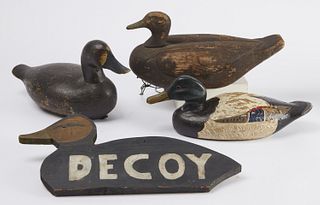 Vintage Decoy Sign and 3 Decoys