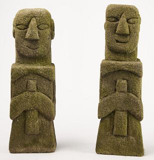 Pair of Folk Art Stone Carved Figures