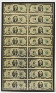 Framed Uncut Sheet of $2 Bills