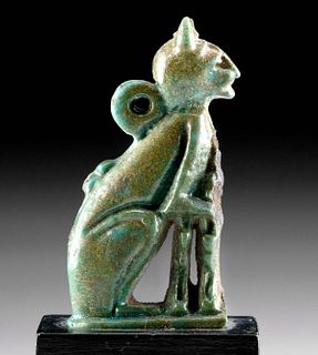 Egyptian Glazed Faience Cat w/ Kittens Amulet