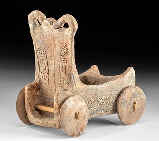 Important Canaanite Terracotta Wheeled Chariot Toy