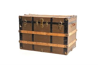 Mid 19th Century Flat Top Steamer Travel Trunk