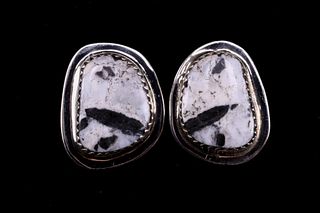 Navajo H. Tsosie Silver & White Buffalo Earrings