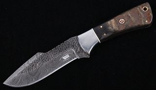 M.T. Knives Rams Horn & Damascus Hammered Knife