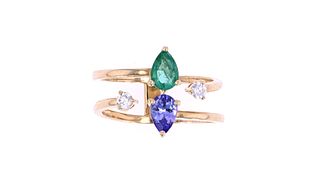 Emerald & Tanzanite Diamond 14k Gold Ring