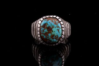 Navajo Old Pawn Silver & C. Creek Turquoise Ring