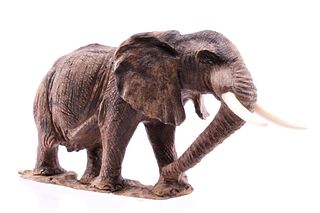 South African Leadwood & Tusk Carved Elephant