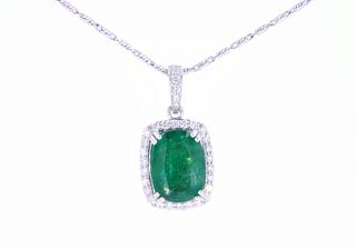 Natural 5.56ct Emerald & Diamond 18k Gold Necklace