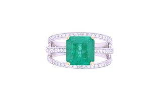 Graceful 3.44ct Green Emerald & Diamond Ring