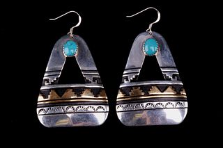 T & R Singer Navajo Silver & Turquoise Earrings