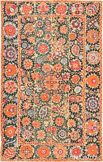 ANTIQUE FLORAL UZBEK SUZANI EMBROIDERY TEXTILE. 8 ft 4 in x 5 ft 4 in (2.54 m x 1.63 m).