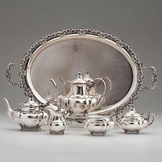 Reed & Barton Sterling Silver Tea Service and Ellis-Barker Silverplate Tray 