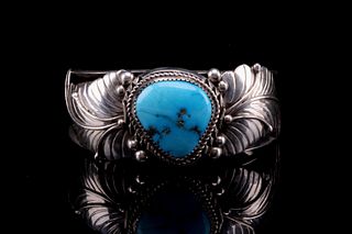 Navajo Silver & Blue Gem Turquoise Bracelet
