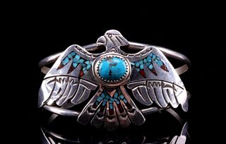 Navajo H. Baca Silver Inlaid Thunderbird Bracelet