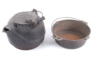 Large Cast Iron Water Kettle & Cast Iron Pot
