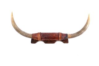 Montana Leather Wrapped Steer Horn Wall Mount