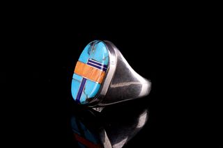 Navajo Steeve Grant Silver Multi Stone Inlaid Ring