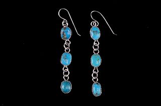 Navajo Silver & Cripple Creek Turquoise Earrings