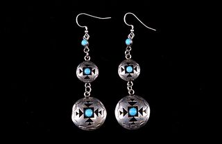 Navajo Perry Sterling Silver & Turquoise Earrings