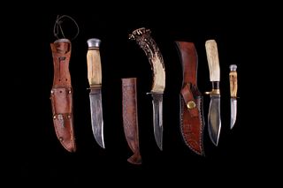 Collection Of Antler Handle Hunting Knives