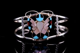 Zuni A. Dishta Silver Butterfly Mosaic Bracelet