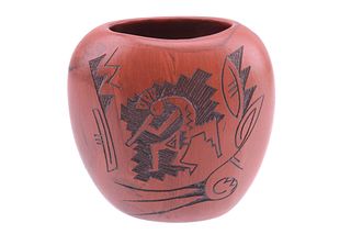 Navajo Kachina Sgraffitto Terracotta Pottery Vase