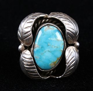 Navajo Sterling Silver & Turquoise  Shadowbox Ring