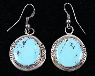 Navajo Signed Sterling Silver & Turquoise Earrings