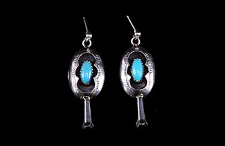 Navajo Felix Perry Silver & Turquoise Earrings