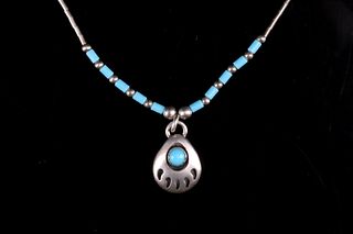 Navajo Sterling Silver Turquoise Bear Necklace