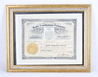 Butte Tombstone Company Capital Stock Certificate