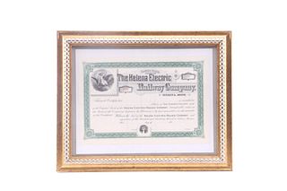 Helena Electric Unused Stock Certificate 1800