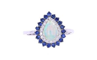 Ethiopian Opal & Blue Sapphire Diamond 14k Ring