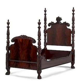 Late Classical Carved Mahogany Twin Beds 