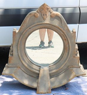 20th C Decorative Metal and Round Mirror, Large